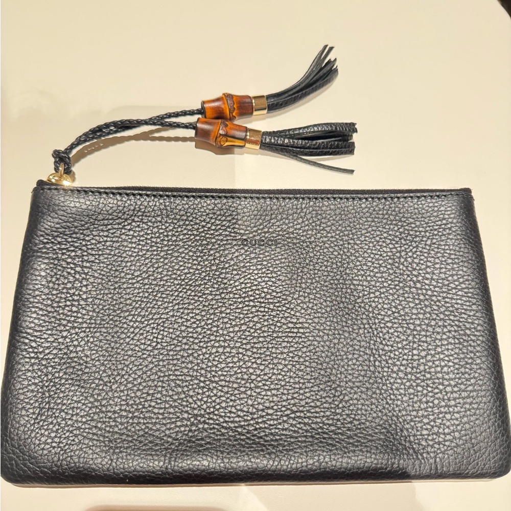 Gucci Black Leather Pouch with Tassels